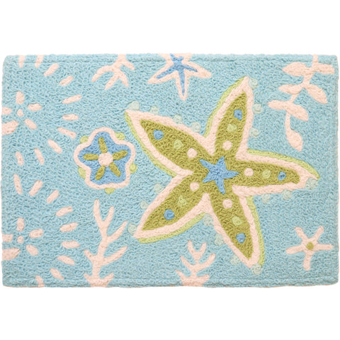 Jellybean Marine Green Starfish 20"x30" Washable Accent Rug