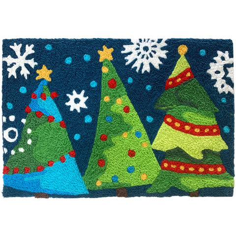 Holiday Trees at Night Jellybean Accent Washable Rug 20" x 30"