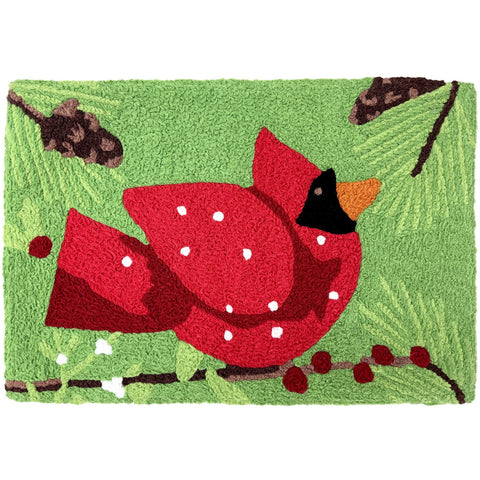 Bright Cardinal in Pine Tree Jellybean Accent Washable Rug 20" x 30"