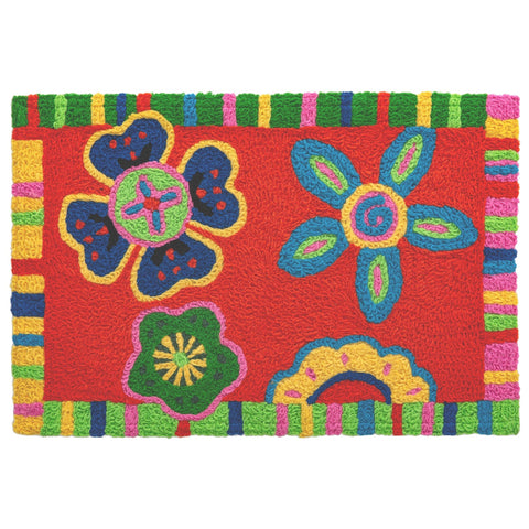 Boho Floral Jellybean Accent Rug with Flowers 20" x 30" Door Mat