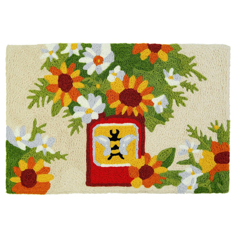 Honey Bee Tin Can Jellybean Accent Floral Rug with Flowers 20" x 30" Door Mat