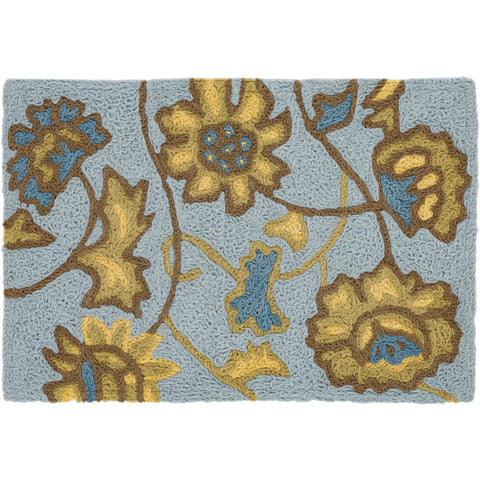 Jellybean Jacobean Flower Spa Blue 20"x30" Washable Accent Rug