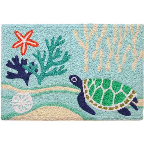 Jellybean Sea Turtle, Starfish & Coral 20"x30" Washable Accent Rug