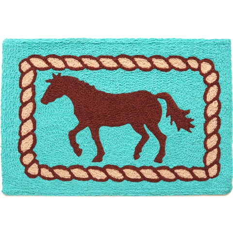 Jellybean Mustang on Turquoise 20"x30" Washable Accent Rug