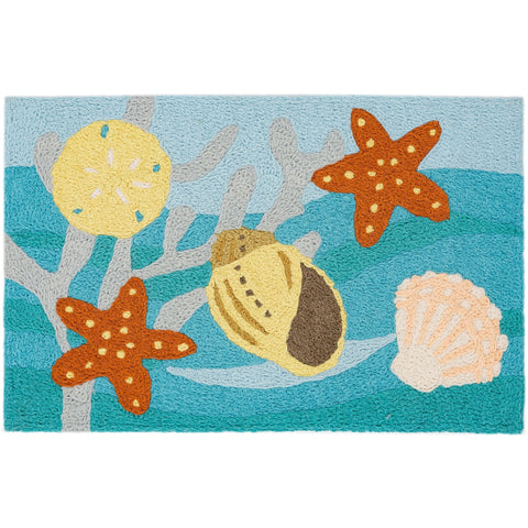 Jellybean Shells on Blue Waves  20"x30" Washable Accent Rug