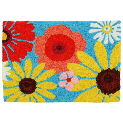 Zinnias and Daisies Jellybean Accent Floral Rug with Flowers 20" x 30" Door Mat