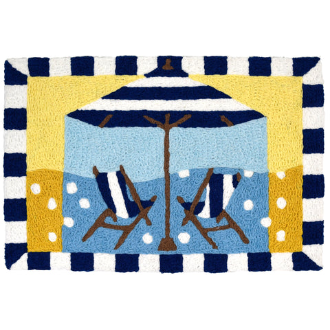 Striped Beach Umbrella & Chairs  20" X 30" Jellybean Rug