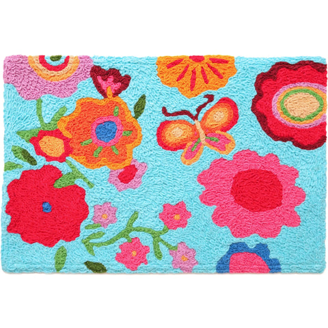 Jellybean Watercolor Flowers And Butterfly 20"x30" Washable Accent Rug