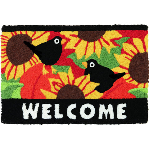 Welcome Blackbirds Jellybean Accent Rug with Crows & Sunflowers Floral Welcome Rug 20"x30" Doormat