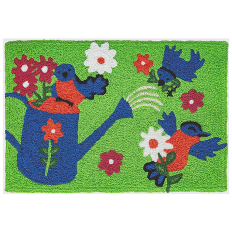 Bluebirds & Watering Can Bird Themed Jellybean Accent Rug 20" x 30" Door Mat