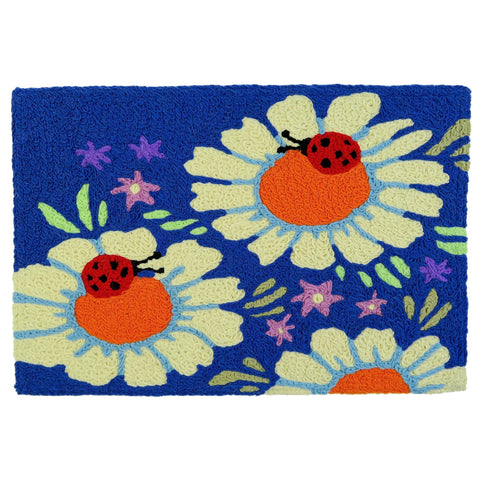 Ladybugs on Daisies Jellybean Accent Floral Rug with Flowers 20" x 30" Door Mat