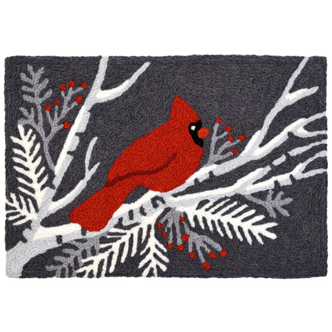 Cardinal on Gray Rug with Cardinal Bird Themed Rug 20 x 30 Jellybean Accent Rug